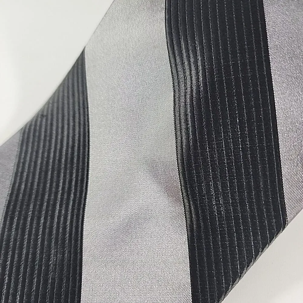 Adolfo Gray with Large Stripes Silk Tie Necktie - Like New